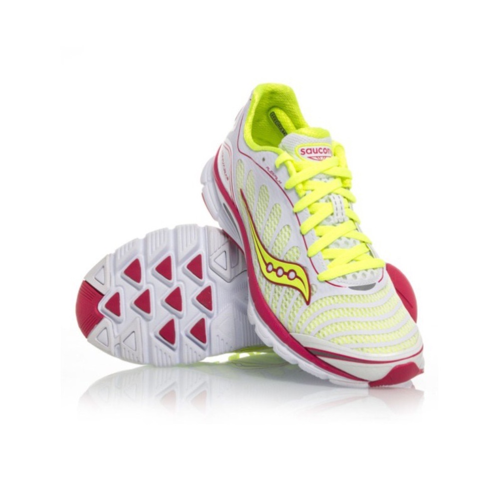 Saucony White & Neon Progrid Kinvara 3 Lightweight Running Shoes Girls Size 3.5